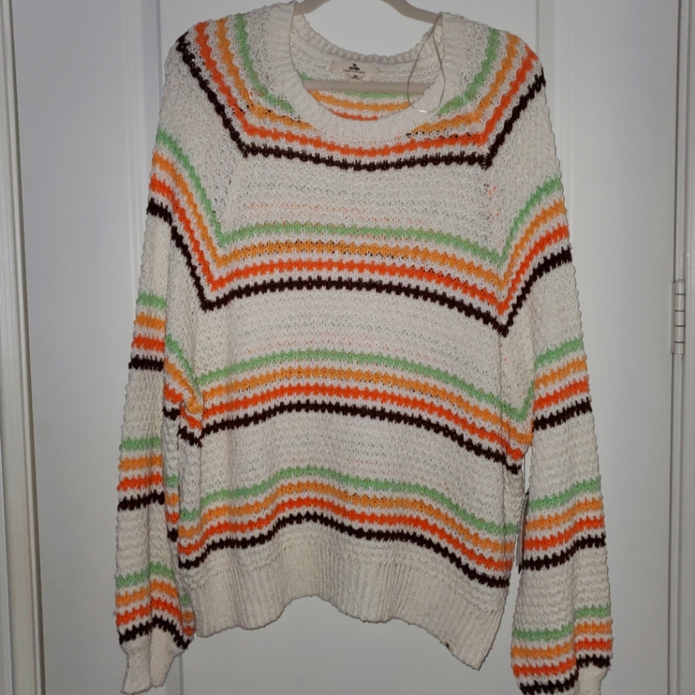 NWT Rip Curl Knit Sweater, Beachy/Bohemian Neutral Stripe Top, XL